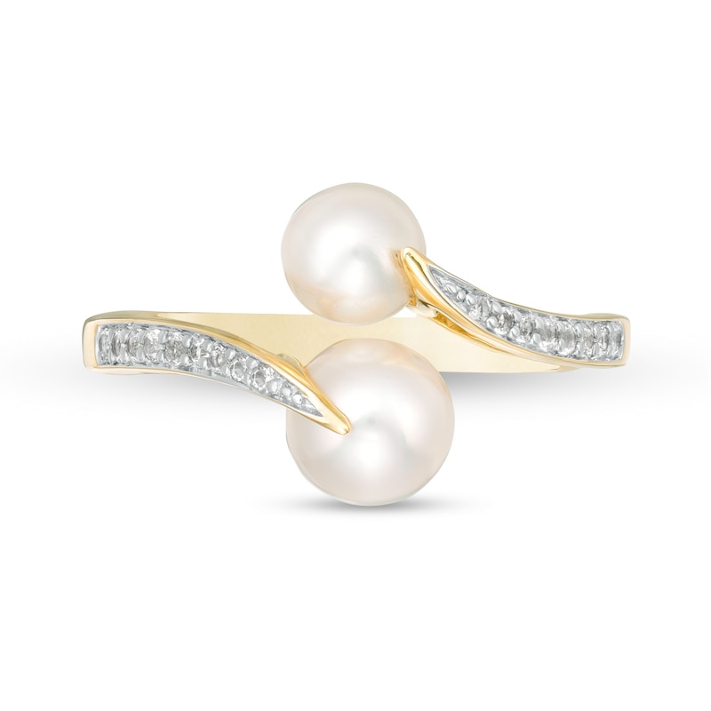 5.0-6.5mm Cultured Freshwater Pearl and White Topaz Bypass Ring in Sterling Silver with 14K Gold Plate - Size 7