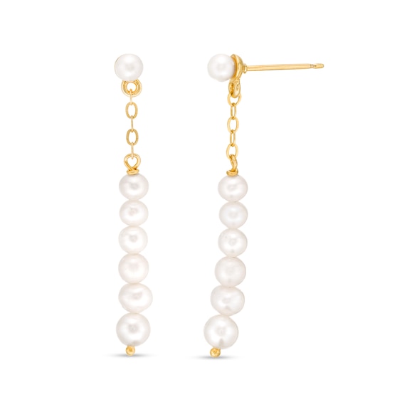 3.0-4.5mm Baroque Freshwater Cultured Pearl Graduated Linear Drop Earrings in Sterling Silver with 18K Gold Plate