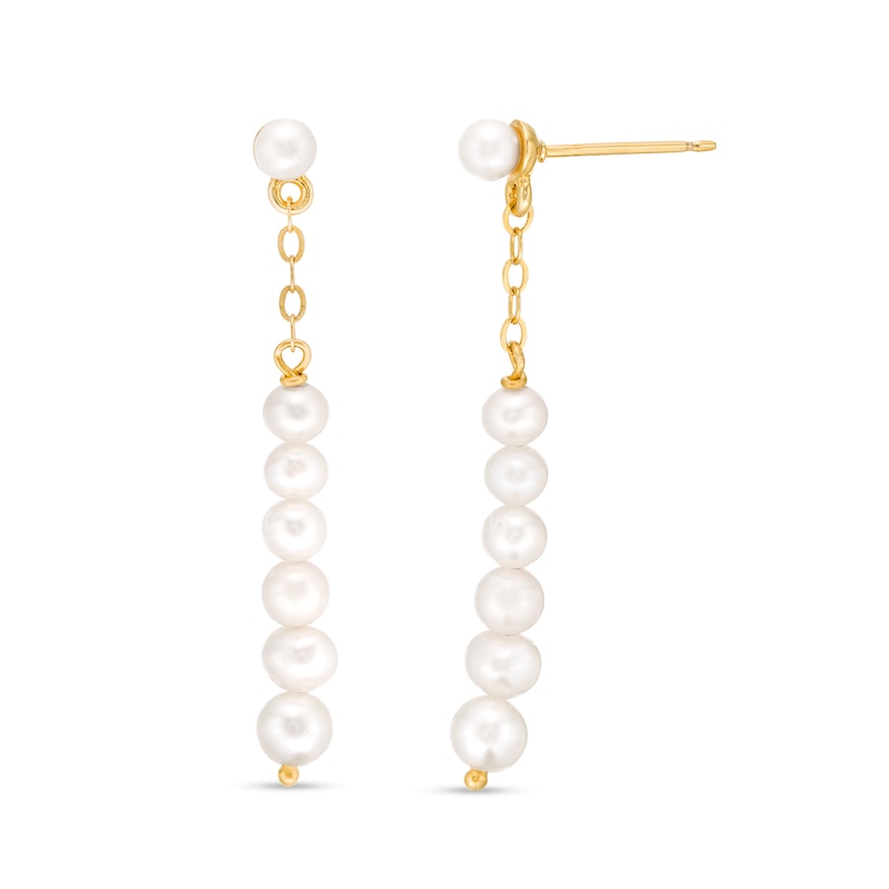 Main Image 1 of 3.0-4.5mm Baroque Freshwater Cultured Pearl Graduated Linear Drop Earrings in Sterling Silver with 18K Gold Plate