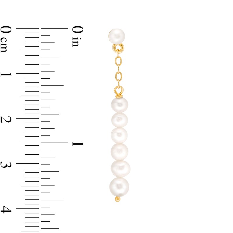 Main Image 3 of 3.0-4.5mm Baroque Freshwater Cultured Pearl Graduated Linear Drop Earrings in Sterling Silver with 18K Gold Plate