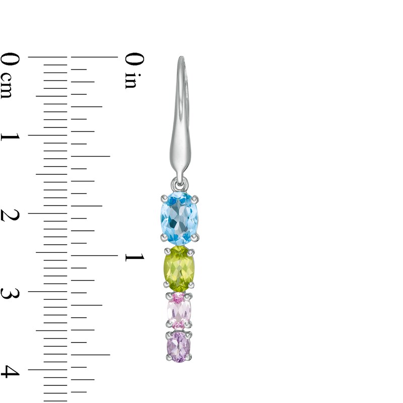 Main Image 3 of Oval Multi-Gemstone Graduated Four Stone Linear Drop Earrings in Sterling Silver