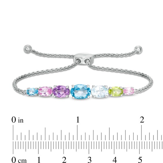 Sideways Oval Multi-Gemstone Graduated Seven Stone Bolo Bracelet in Sterling Silver - 9.25"