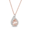Thumbnail Image 0 of Pear-Shaped Morganite and 1/6 CT. T.W. Diamond Double Frame Drop Pendant in 10K Rose Gold
