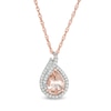 Thumbnail Image 1 of Pear-Shaped Morganite and 1/6 CT. T.W. Diamond Double Frame Drop Pendant in 10K Rose Gold