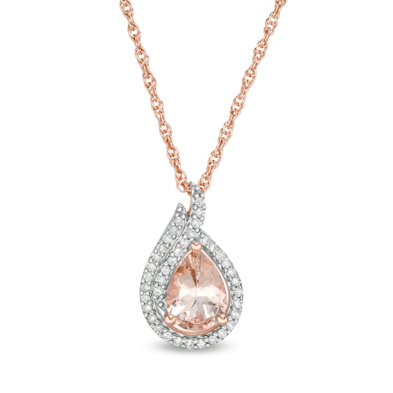 Pear-Shaped Morganite and 1/6 CT. T.w. Diamond Double Frame Drop Pendant in 10K Rose Gold