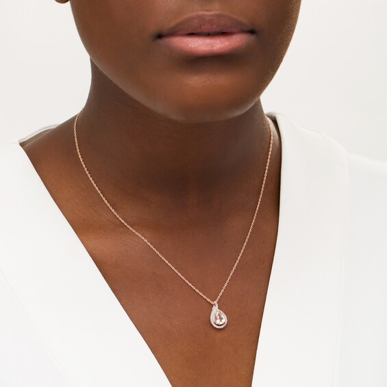 Pear-Shaped Morganite and 1/6 CT. T.w. Diamond Double Frame Drop Pendant in 10K Rose Gold