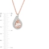 Thumbnail Image 2 of Pear-Shaped Morganite and 1/6 CT. T.W. Diamond Double Frame Drop Pendant in 10K Rose Gold