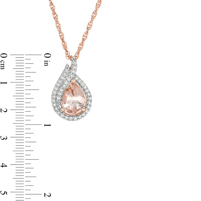 Main Image 3 of Pear-Shaped Morganite and 1/6 CT. T.W. Diamond Double Frame Drop Pendant in 10K Rose Gold