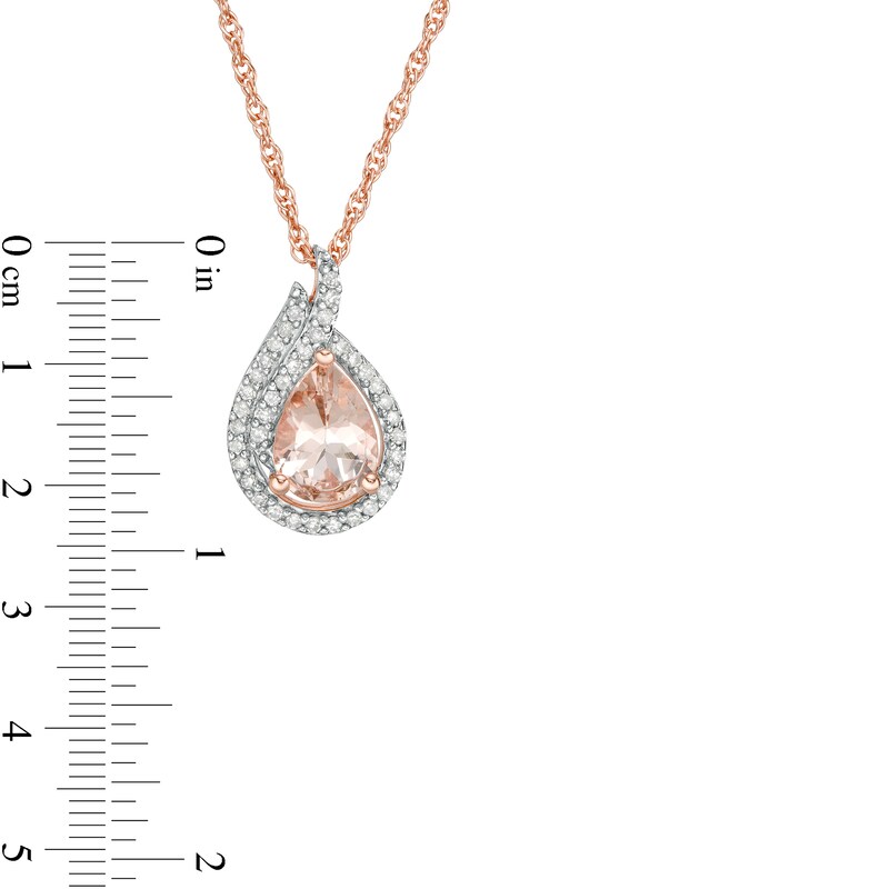 Pear-Shaped Morganite and 1/6 CT. T.W. Diamond Double Frame Drop Pendant in 10K Rose Gold