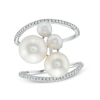 Thumbnail Image 1 of 4.5-8.5mm Freshwater Cultured Pearl and Lab-Created White Sapphire Cluster Open Shank Ring in 10K White Gold-Size 7