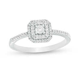 1/6 CT. T.W. Diamond Double Cushion Frame Promise Ring in 10K White Gold