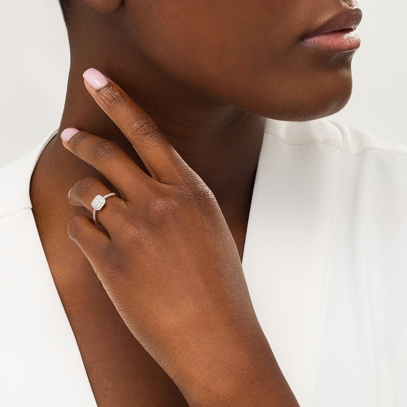 Main Image 2 of 1/6 CT. T.W. Diamond Double Cushion Frame Promise Ring in 10K White Gold