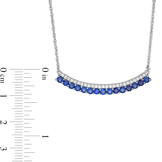 Lab-Created Blue and White Sapphire Double Row Curved Bar Necklace in Sterling Silver