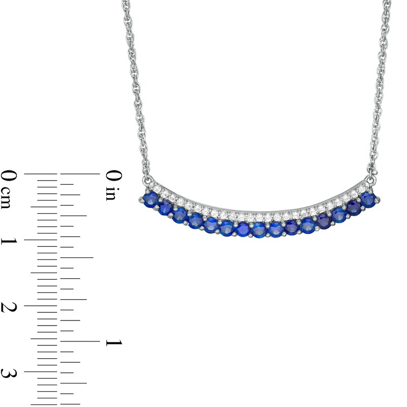 Main Image 3 of Lab-Created Blue and White Sapphire Double Row Curved Bar Necklace in Sterling Silver
