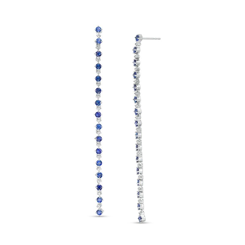 Main Image 1 of Lab-Created Blue and White Sapphire Alternating Linear Drop Earrings in Sterling Silver