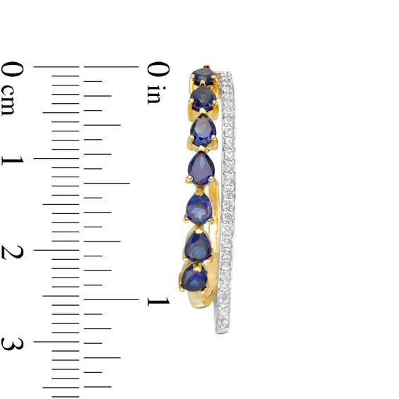 Pear-Shaped Lab-Created Blue and White Sapphire Double Row Split J-Hoop Earrings in Sterling Silver with 14K Gold Plate
