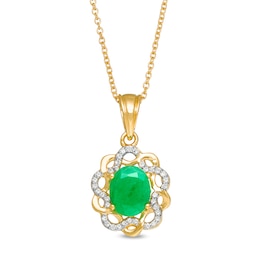 Oval Emerald and White Topaz Twist Frame Drop Pendant in Sterling Silver with 14K Gold Plate