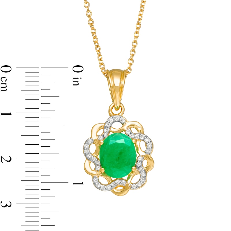 Oval Emerald and White Topaz Twist Frame Drop Pendant in Sterling Silver with 14K Gold Plate