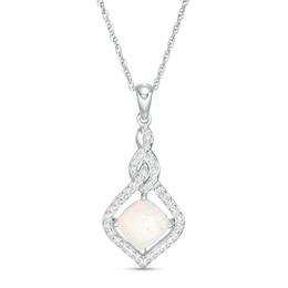 7.0mm Cushion-Cut Lab-Created Opal and White Sapphire Cascading Open Flame Pendant in Sterling Silver