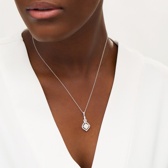 7.0mm Cushion-Cut Lab-Created Opal and White Sapphire Cascading Open Flame Pendant in Sterling Silver