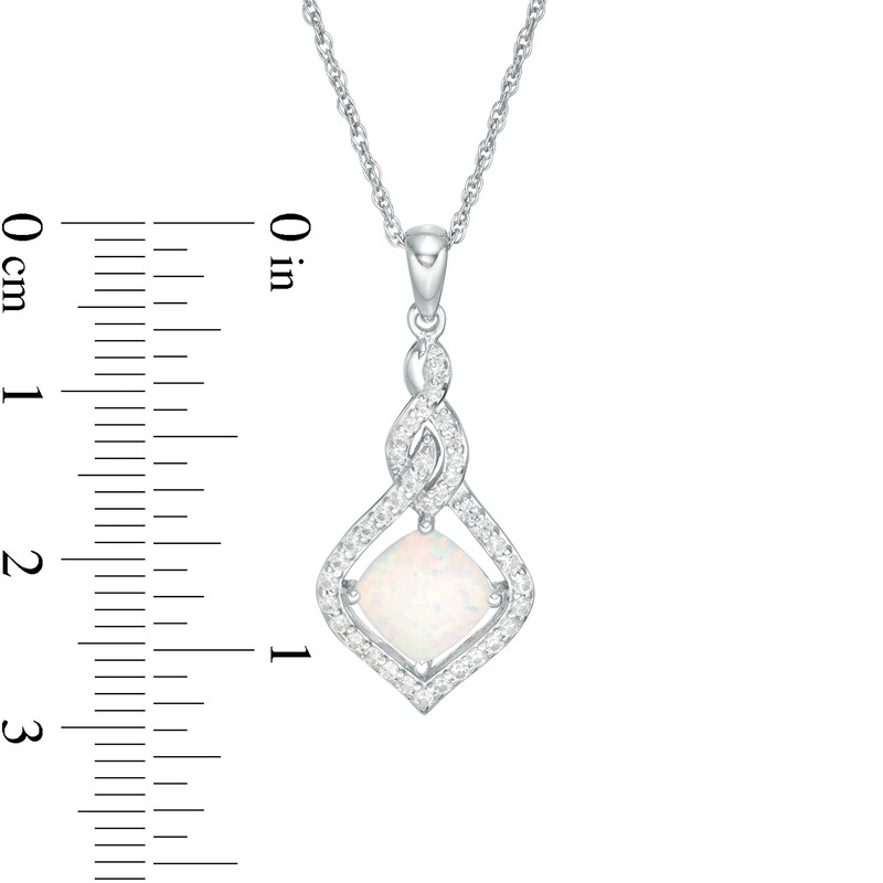 Main Image 3 of 7.0mm Cushion-Cut Lab-Created Opal and White Sapphire Cascading Open Flame Pendant in Sterling Silver