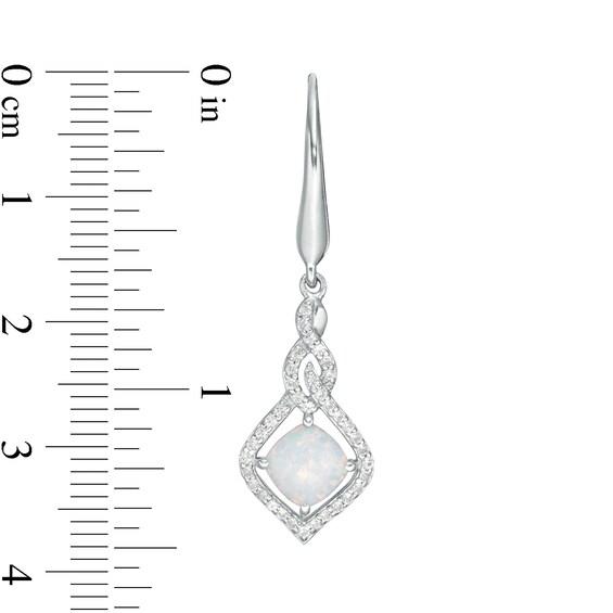 6.0mm Cushion-Cut Lab-Created Opal and White Sapphire Cascading Open Flame Drop Earrings in Sterling Silver