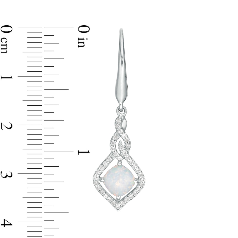 6.0mm Cushion-Cut Lab-Created Opal and White Sapphire Cascading Open Flame Drop Earrings in Sterling Silver