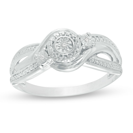 Diamond Accent Bypass Beaded Split Shank Promise Ring in Sterling Silver Diamond Accent Bypass Beaded Split Shank Promise Ring in Sterling Silver