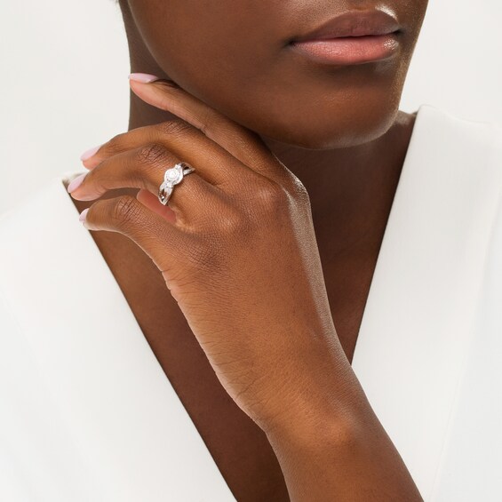 Diamond Accent Bypass Beaded Split Shank Promise Ring in Sterling Silver Diamond Accent Bypass Beaded Split Shank Promise Ring in Sterling Silver
