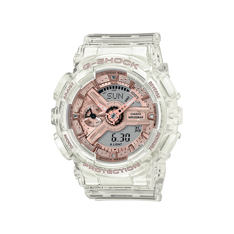 Ladies' Casio G-Shock S Series Clear Resin Strap Watch with Rose-Tone Dial (Model: GMAS110SR-7A)