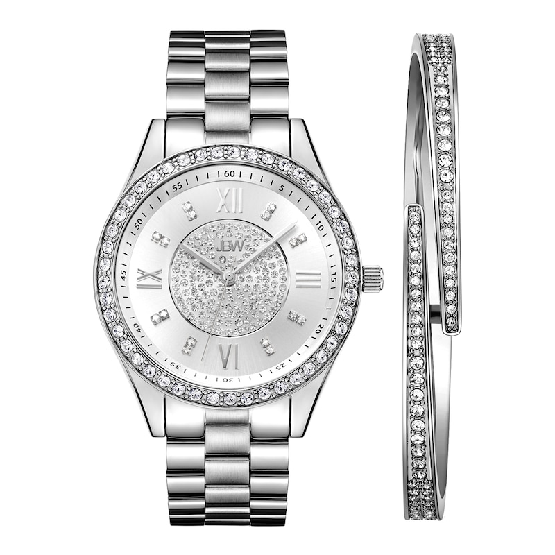 Ladies' JBW Mondrian 1/6 CT. T.W. Diamond And Crystal Accent Watch and Bangle Set (Model: J6303-SetA)