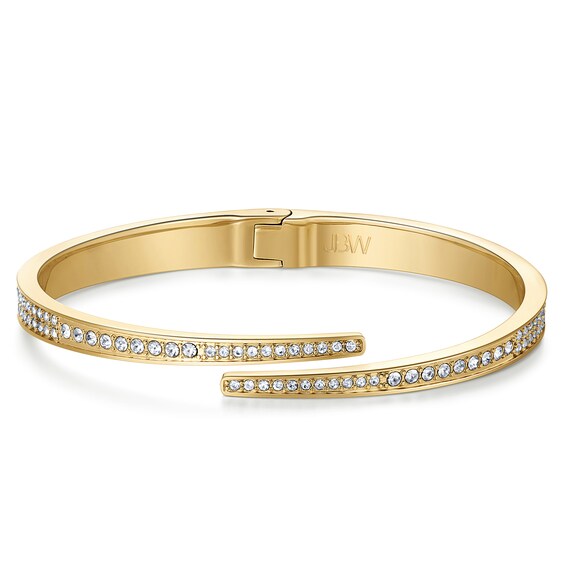 Ladies' JBW Mondrian 1/6 CT. T.w. Diamond And Crystal Accent 18K Gold Plate Watch and Bangle Set (Model: J6303-SetB)