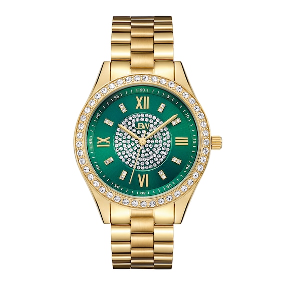 Ladies' JBW Mondrian 1/6 CT. T.w. Diamond And Crystal Accent 18K Gold Plate Watch with Green Dial (Model: J6303E)
