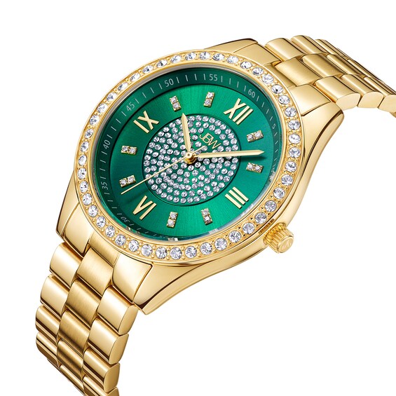 Ladies' JBW Mondrian 1/6 CT. T.w. Diamond And Crystal Accent 18K Gold Plate Watch with Green Dial (Model: J6303E)
