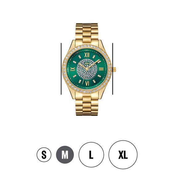 Ladies' JBW Mondrian 1/6 CT. T.w. Diamond And Crystal Accent 18K Gold Plate Watch with Green Dial (Model: J6303E)