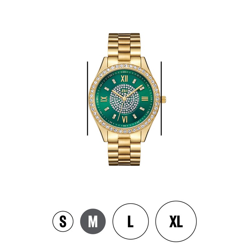 Main Image 4 of Ladies' JBW Mondrian 1/6 CT. T.W. Diamond And Crystal Accent 18K Gold Plate Watch with Green Dial (Model: J6303E)