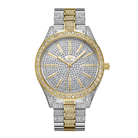 Ladies' JBW Cristal 1/8 CT. T.w. Diamond and Crystal Accent 18K Gold Plate Two-Tone Watch (Model: J6346D)