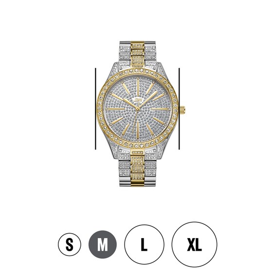 Ladies' JBW Cristal 1/8 CT. T.w. Diamond and Crystal Accent 18K Gold Plate Two-Tone Watch (Model: J6346D)