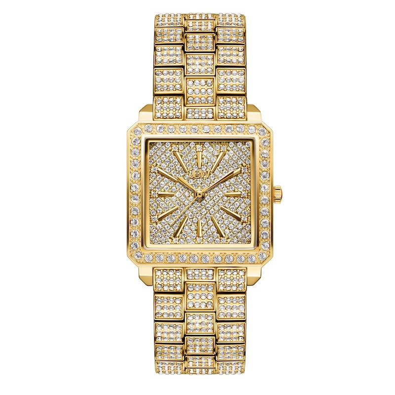 Ladies' JBW Cristal Square 1/8 CT. T.W. Diamond and Crystal Accent 18K Gold Plate Watch (Model: J6386A)