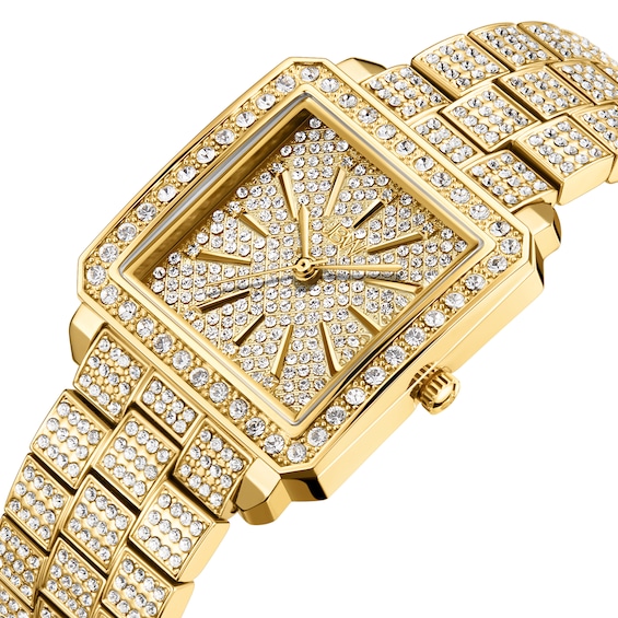 Ladies' JBW Cristal Square 1/8 CT. T.w. Diamond and Crystal Accent 18K Gold Plate Watch (Model: J6386A)