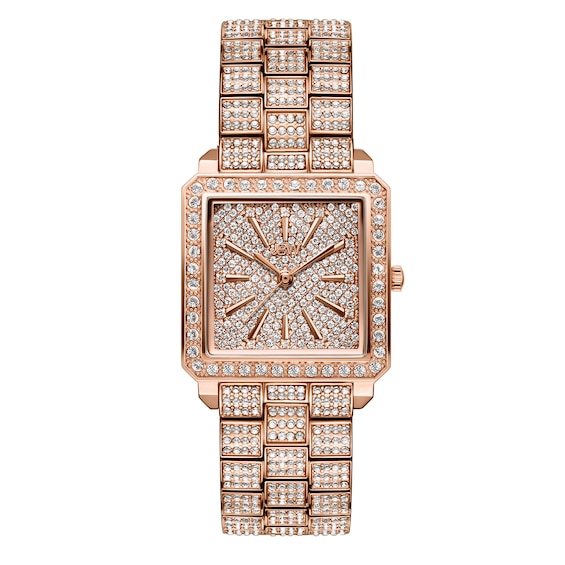 Ladies' JBW Cristal Square 1/8 CT. T.w. Diamond and Crystal Accent 18K Rose Gold Plate Watch (Model: J6386B)
