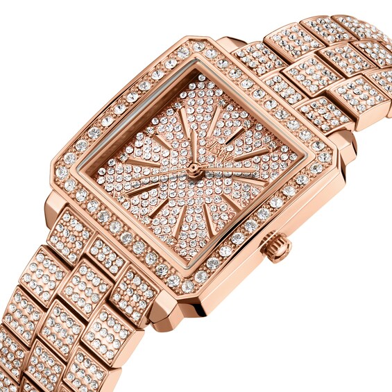 Ladies' JBW Cristal Square 1/8 CT. T.w. Diamond and Crystal Accent 18K Rose Gold Plate Watch (Model: J6386B)