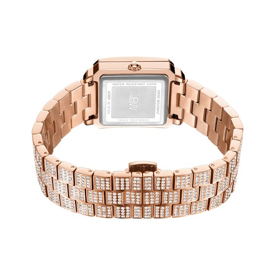Ladies' JBW Cristal Square 1/8 CT. T.w. Diamond and Crystal Accent 18K Rose Gold Plate Watch (Model: J6386B)