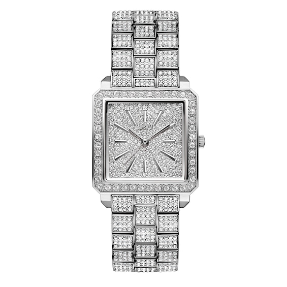 Ladies' JBW Cristal Square 1/8 CT. T.w. Diamond and Crystal Accent Watch with Silver-Tone Dial (Model: J6386C)