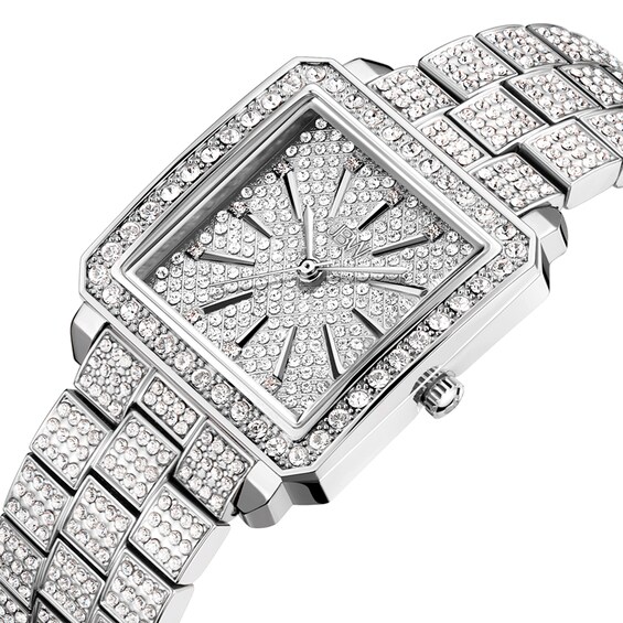 Ladies' JBW Cristal Square 1/8 CT. T.w. Diamond and Crystal Accent Watch with Silver-Tone Dial (Model: J6386C)