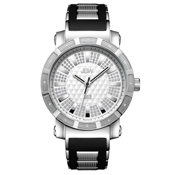 Men's JBW "562" 1/8 CT. T.w. Diamond and Crystal Accent Strap Watch with Silver-Tone Dial (Model: Jb-6225-I)