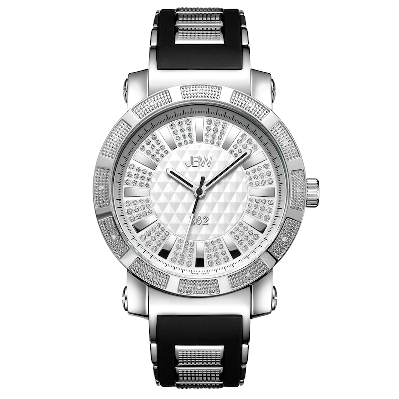 Main Image 1 of Men's JBW "562" 1/8 CT. T.W. Diamond and Crystal Accent Strap Watch with Silver-Tone Dial (Model: JB-6225-I)