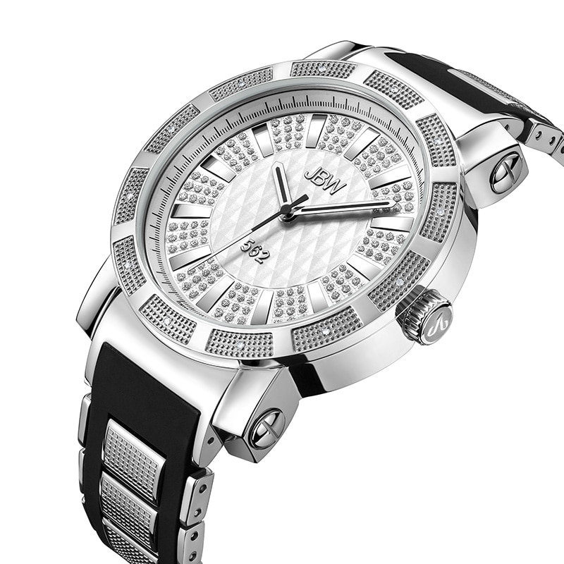 Main Image 2 of Men's JBW "562" 1/8 CT. T.W. Diamond and Crystal Accent Strap Watch with Silver-Tone Dial (Model: JB-6225-I)