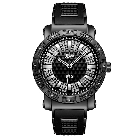 Men's JBW "562" 1/8 CT. T.w. Diamond and Crystal Accent Black IP Strap Watch with Black Dial (Model: Jb-6225-K)
