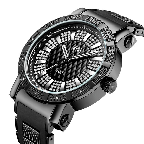 Men's JBW "562" 1/8 CT. T.w. Diamond and Crystal Accent Black IP Strap Watch with Black Dial (Model: Jb-6225-K)